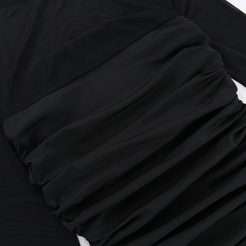 See Through Black Bodycon Dress For Women Clothing Slim Sexy Streetwear Long Sleeve Vestidos De Mujer Patchwork Fashion Outfits