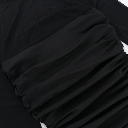 See Through Black Bodycon Dress For Women Clothing Slim Sexy Streetwear Long Sleeve Vestidos De Mujer Patchwork Fashion Outfits
