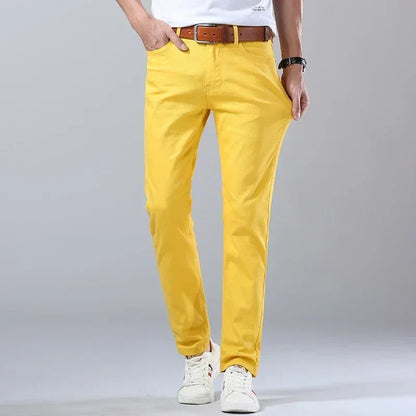 Autumn Jeans Men's New Brand Clothing Fashion Stretch Denim Pants Straight Trousers Male Red Lake Blue Yellow Trousers