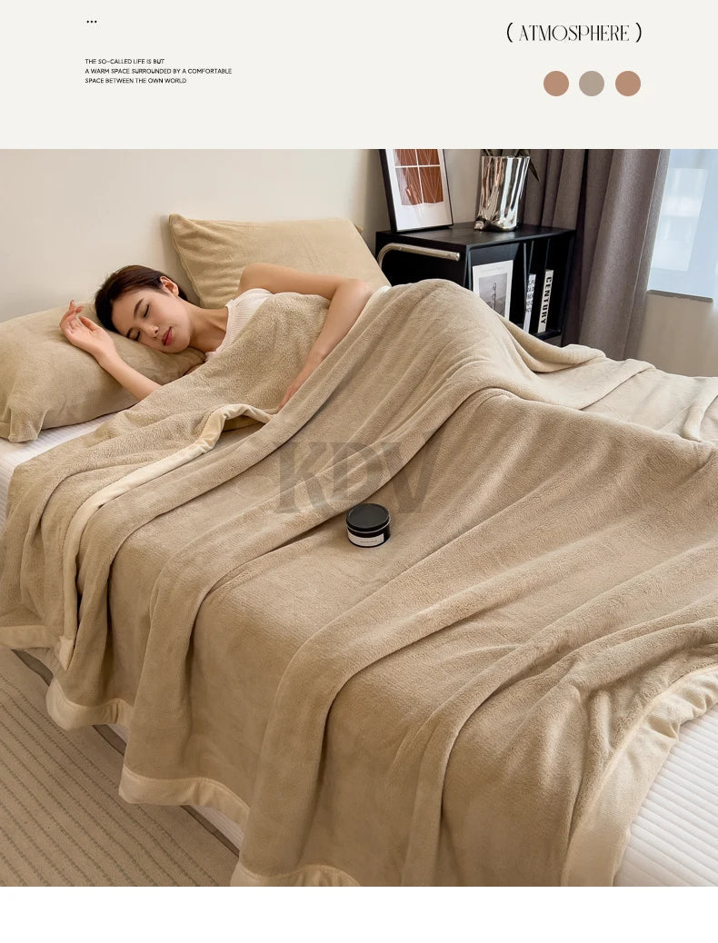 Double Layer Solid Color Milk Velvet Blanket Autumn Winter Thicken Warm Plush Blanket for Bed Sofa Single Double Thick Bed Sheet