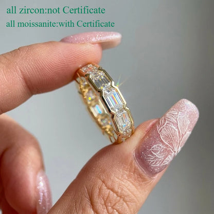 D Vvs1 3*5mm Emerald Cut Moissanite Rings for Women Full Eternity Bands Wedding Bridal Jewelry Pure S925 Silver Gift