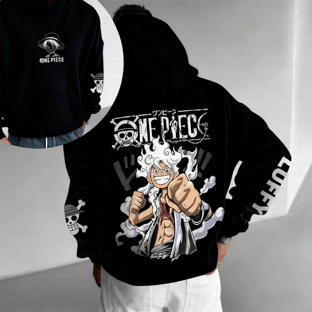 Autumn/Winter Japanese Hot Blood Anime Classic Luffy 5th Grade Hoodie for Men and Women, Casual and Comfortable Top