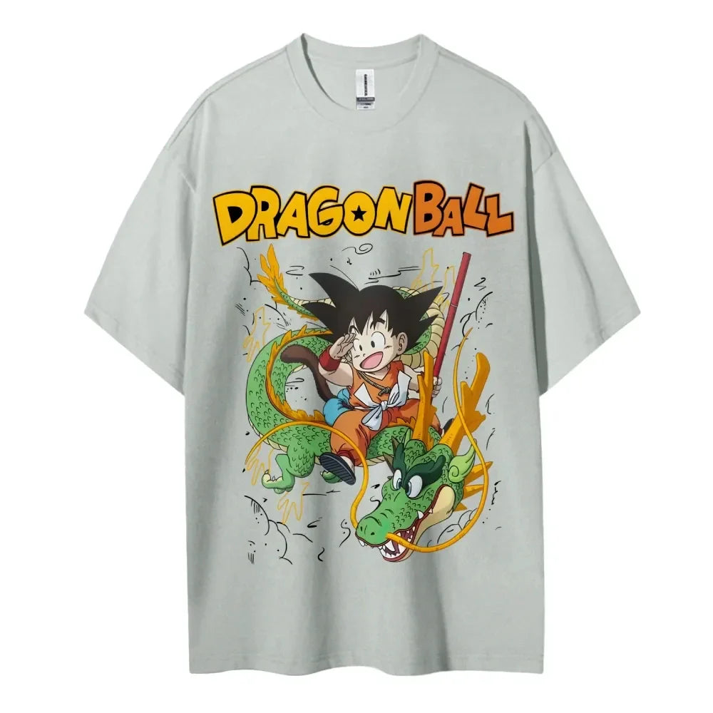 2026 Summer Dragon Ball Oversized T-shirt High Quality 100% Cotton Kid Goku & Shenron Print Unisex Retro Casual  Adults Kids