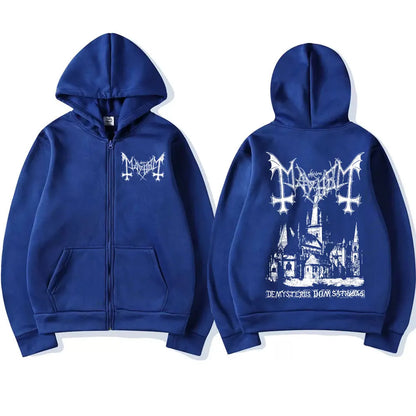 Mayhem De Mysteriis Dom Sathanas Album Zipper Hoodies Death Metal Gothic Zip Up Hoodie Men Women Oversized Fleece Hoody Jacket