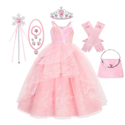 Children Pink Witch Dress Wicked Glinda Elphaba Clothes Cosplay Costume Girls Halloween Costume Kids Good Witch Princess Dresses