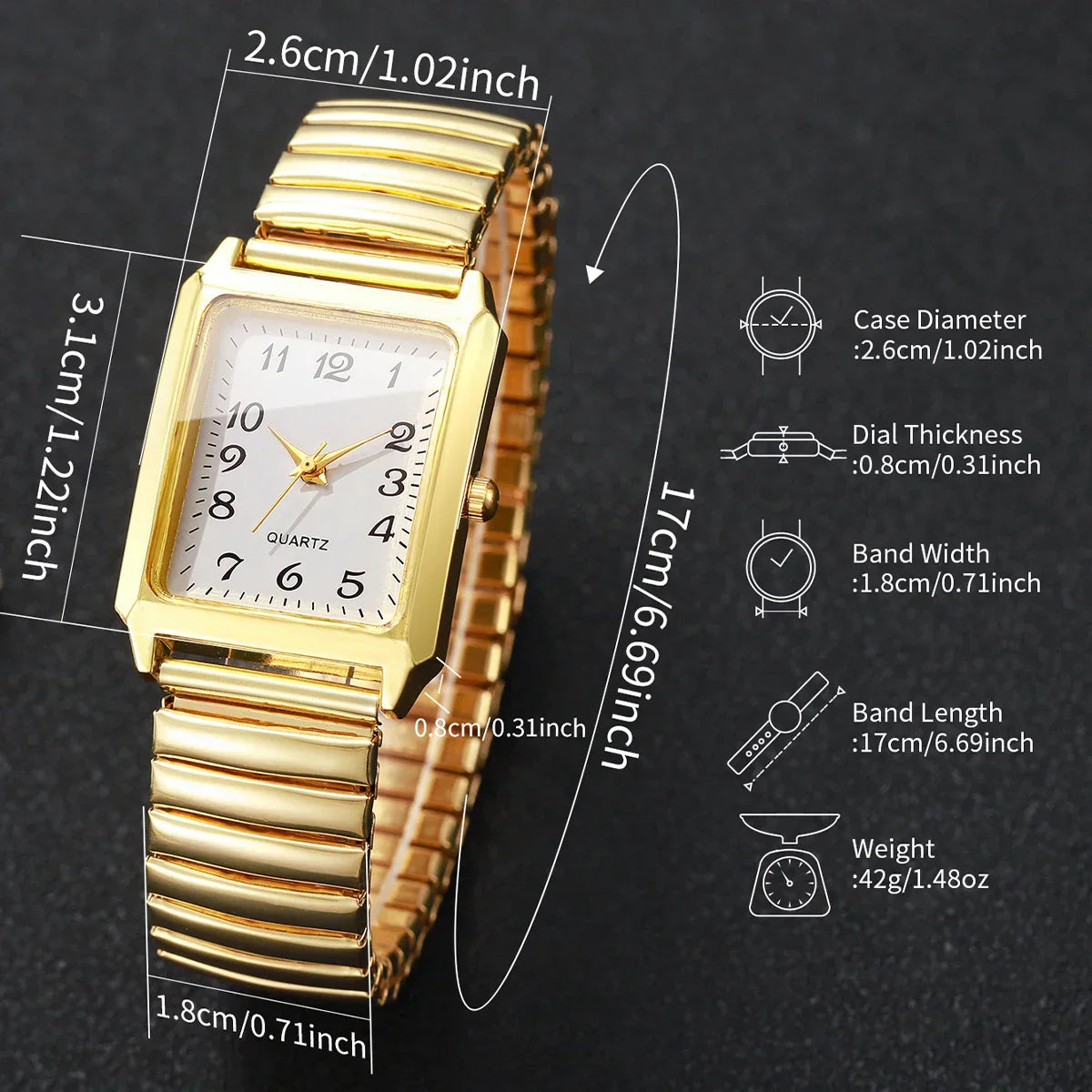 Fashion Rectangle Arabic Dial Women Watches  Casual Asual Elastic Strap Quartz Wristwatch for Ladies Relogio Feminino (No Box)