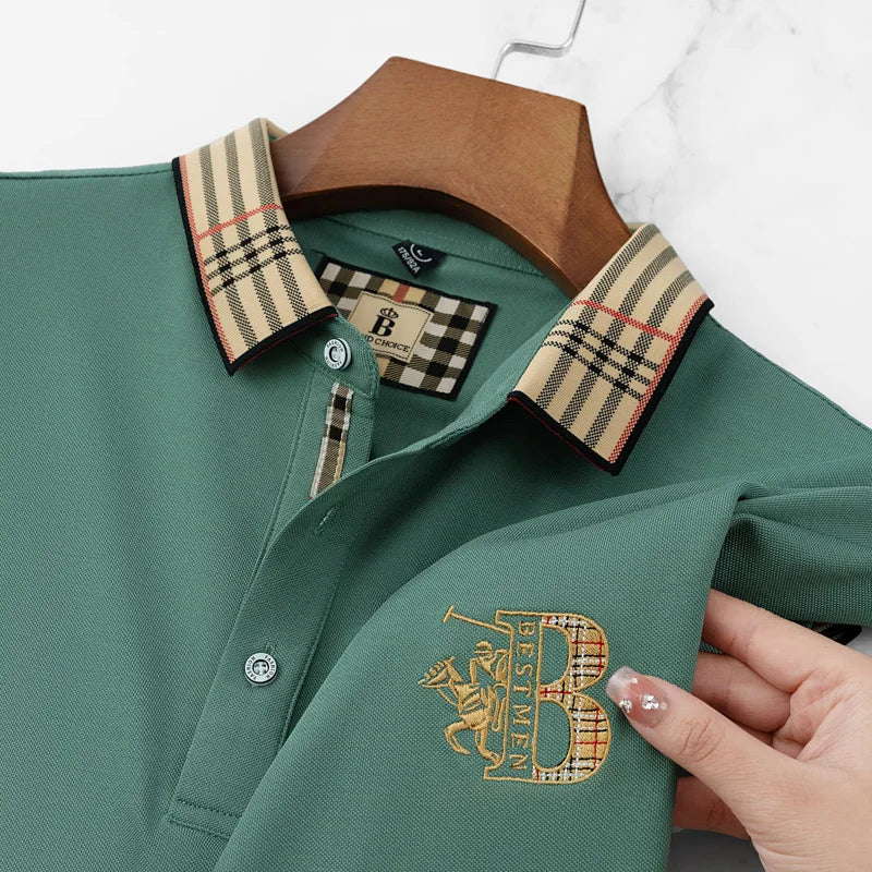 Summer novel men's high-end lace collar B-shaped short sleeved polo shirt, comfortable and casual business T-shirt