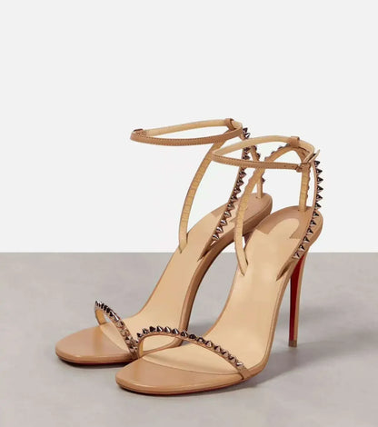 French white rivet strap versatile sexy temperament red sole super high heels open toe sandals fashion sandals round toe