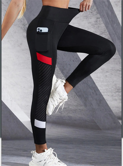 Mesh High Waist Yoga Pants with Side Pockets Leggings for Women Tummy Control Workout Shaping Leggings