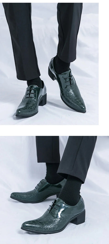 Luxury Wedding Dress Men High Heel Shoes Design Blue Man Patent Leather Shoes Party Men Pointed Toe Formal Shoes Zapatos Oxfords