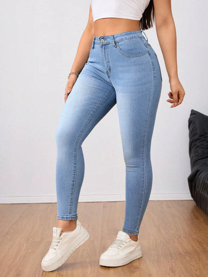 Women's Light Blue Stretch Denim Skinny Pants