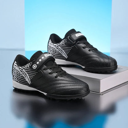 Children's cleat soccer shoes suitable for boys and girls, leather upper, waterproof, rubber non-slip sole, lightweight, Velcro