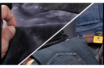 High Quality Winter Thermal Warm Flannel Jeans Men Famous Brand Fleece Denim Pants Straight Flocking Trousers Male Plus Size 40