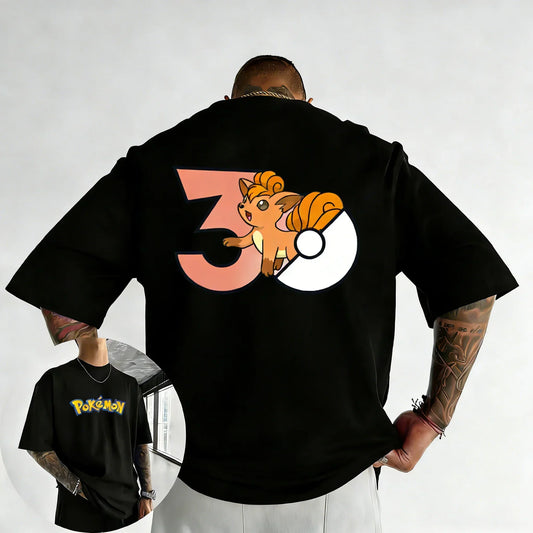 30th Anniversary Vulpix Printed T-shirt Summer New Men's and Women's Loose Casual Hip Hop Trendy Short Sleeve Top