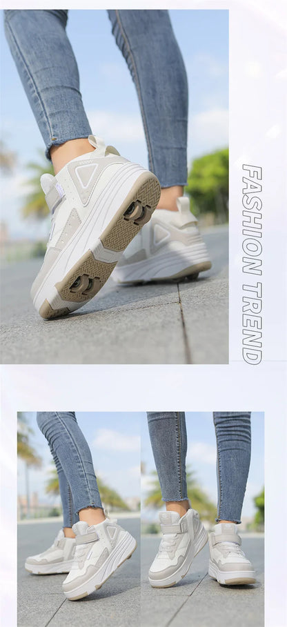 Kids Roller Skate Shoes Fashion Casual Sports Children 4-Wheels Sneakers for Boys and Girls Outdoor Running