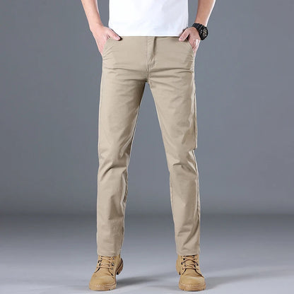 2024 Men's High Quality Pure Cotton Classic Solid Color Casual Pants Business Stretch Cotton Slim Straight Brand Trousers Male