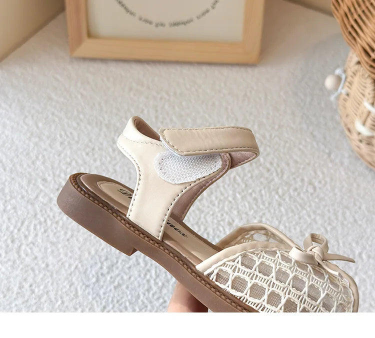 New Summer Girls Sandals Princess Beach Shoes Braided Peep-toe Kids Sandals Butterfly-knot Sweet Soft Breathable Footwear I10317