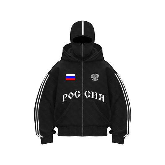Vintage Double Zip Hoodies Y2K Clothes Men Hip Hop Lettering Graphic Oversized Hoodies Sweatshirts Casual Jacket