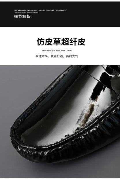 Patent Leather Beanie Shoes Men's New Spring and Summer Large Size Patent Leather Casual British Leather Shoes Women's Slip-On Lazy Casual Shoes Handmade Shoes