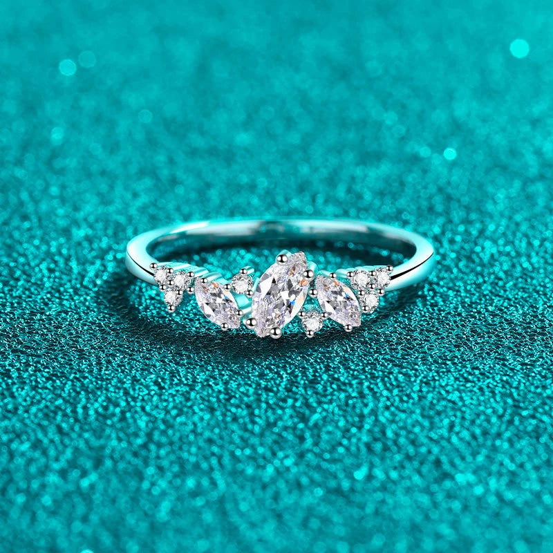 Full Moissanite Rings for Women 925 Sterling Silver Marquise cut Moissanite Lab Diamond Wedding Ring Gemstone Band