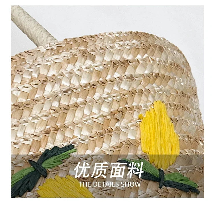 Embroidery Fruit Solid Color Shoulder Bag Straw Woven Hollow Versatile 2025 High Quality Bags for Women New Beach Handbags