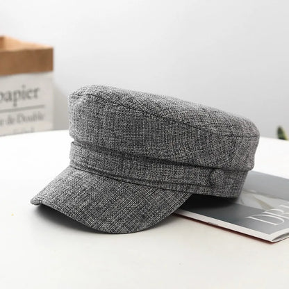 Fashion Solid Visor Military Hat spring and Autumn Linen Breathable Beret Cap For Women Retro England Style Flat Cap