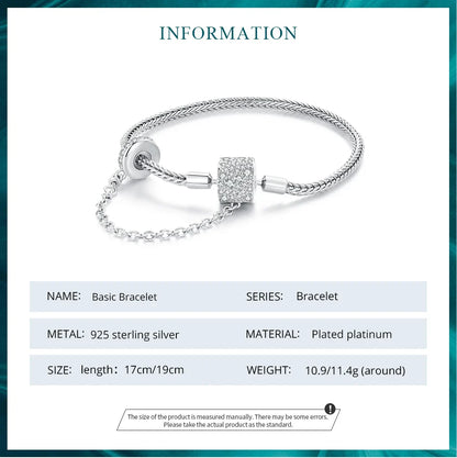 Authentic 925 Sterling Silver Basic Charm Bracelet with Safty Chain Women Beads and Pendant DIY Bracelet BSB103