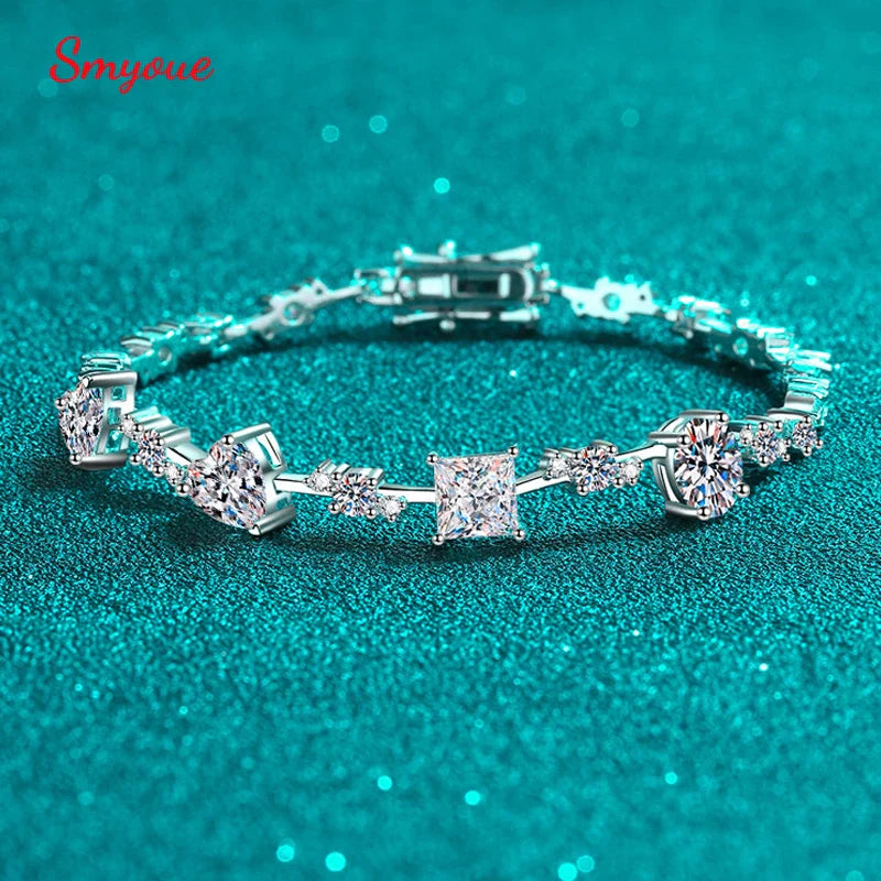 6.07-6.43CTTW Princess Cut Moissanite Tennis Bracelet for Women Full Diamond S925 Sterling Silver Plated Platinum Bangle