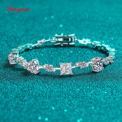 6.07-6.43CTTW Princess Cut Moissanite Tennis Bracelet for Women Full Diamond S925 Sterling Silver Plated Platinum Bangle