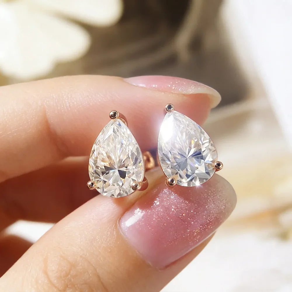 0.5-4Carat Pear Cut Moissanite Stud Earrings 100% S925 Silver Waterdrop Lab Diamomd Ear Studs for Women Fine Jewelry Gift