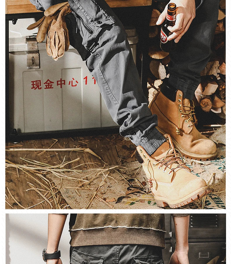 Autumn Men's Cargo Pants New Multi-Pocket Tactical Casual Pants Straight Leg Fashion Tactical Trousers Elastic Waist Cargo Pants