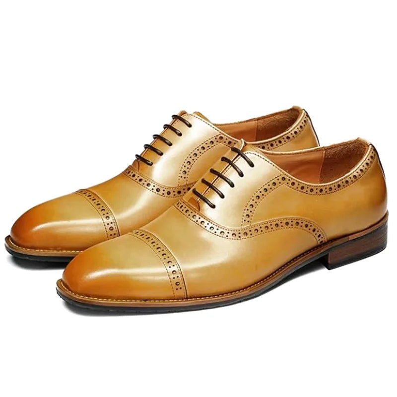 High Quality Genuine Leather Formal Shoes For Men New Style Carved Pattern Lace-up Three-joint Oxford Wedding Dress Shoes