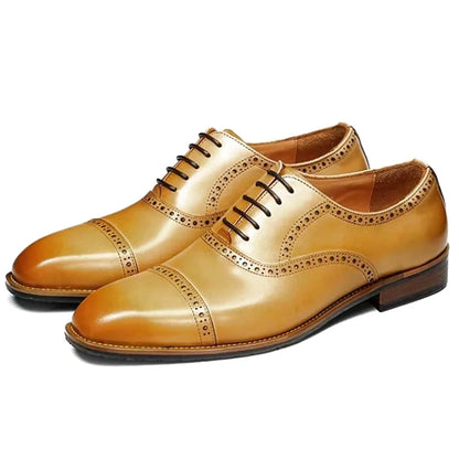 High Quality Genuine Leather Formal Shoes For Men New Style Carved Pattern Lace-up Three-joint Oxford Wedding Dress Shoes