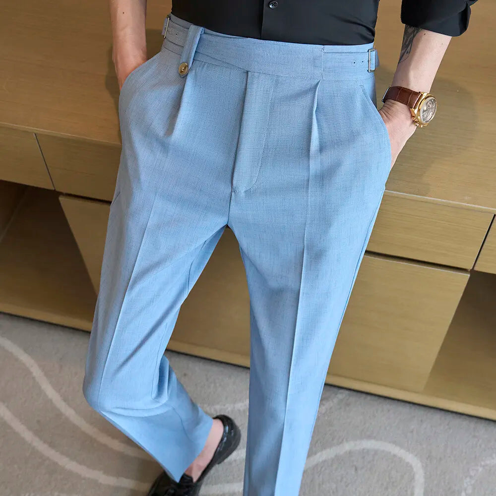 2025 Spring High Quality Men's Suit Pants Fashion Solid Color High Waist Slim Fit Youthful Vitality Casual Suit Trousers Men