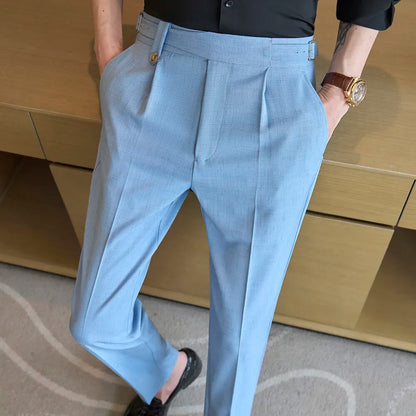 2025 Spring High Quality Men's Suit Pants Fashion Solid Color High Waist Slim Fit Youthful Vitality Casual Suit Trousers Men