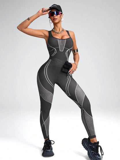 Women's Sports Yoga Jumpsuit Leisure Fitness Yoga Jumpsuit Yoga Training Suit Fitness Jumpsuit Splicing Color  Fashionable
