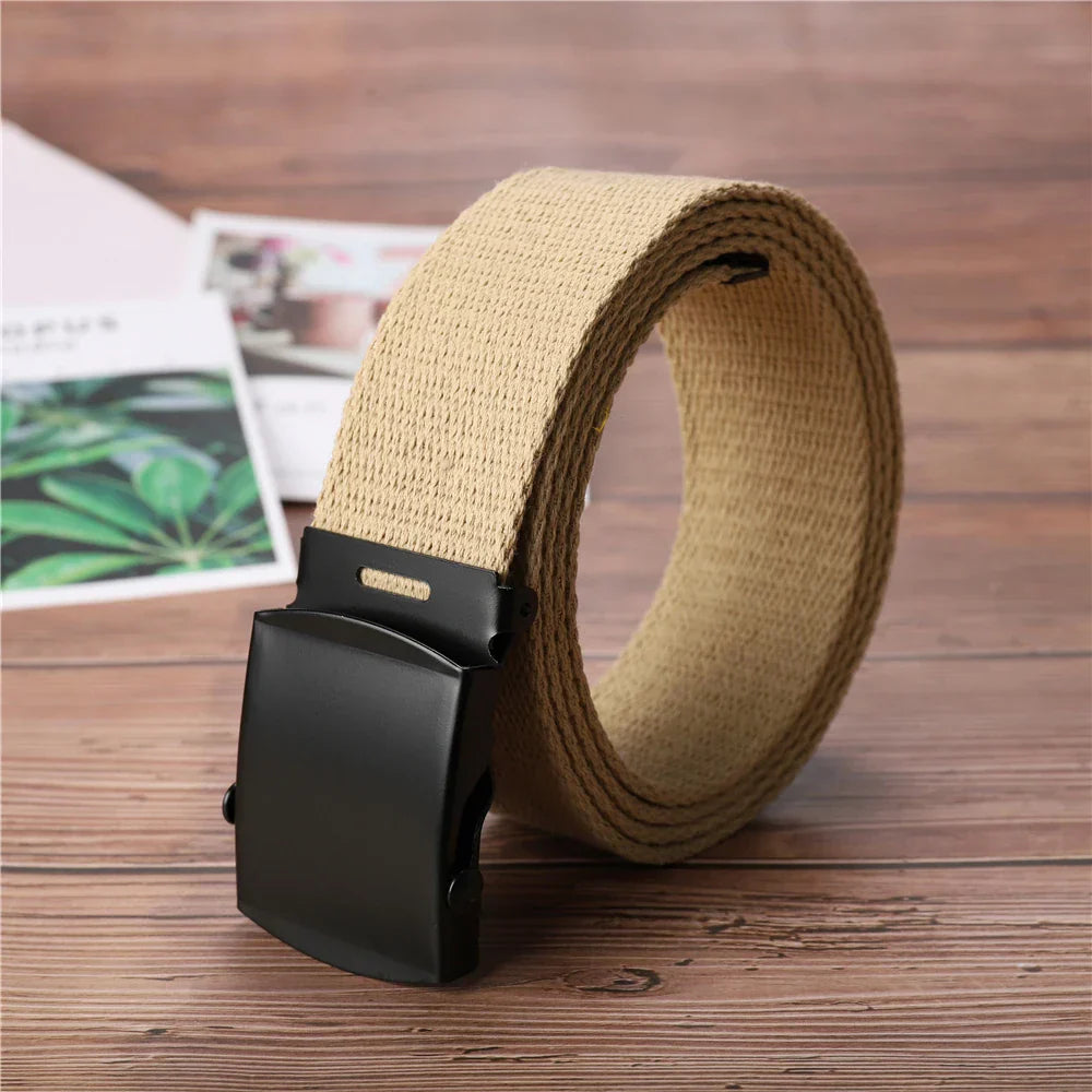 New Unisex Automatic Buckle Fashion Nylon Belt Classic Popular Casual Light Practical Woven Smooth Women Men Canvas Belt 3.8cm