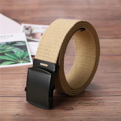 New Unisex Automatic Buckle Fashion Nylon Belt Classic Popular Casual Light Practical Woven Smooth Women Men Canvas Belt 3.8cm