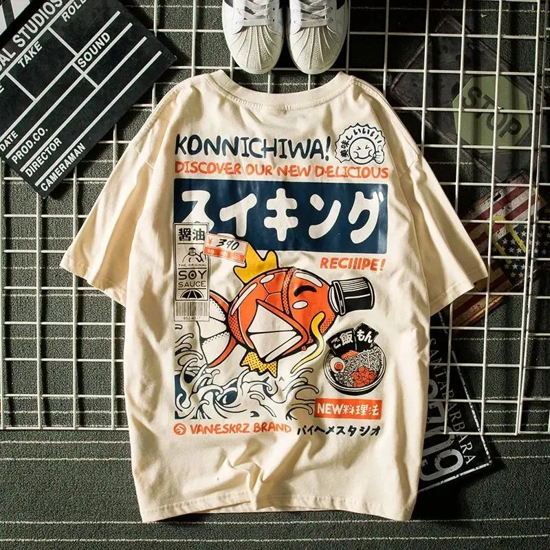 Japanese Style Short-sleeved T-shirt Men's Tide Brand Street Loose Couple Tops Clothing