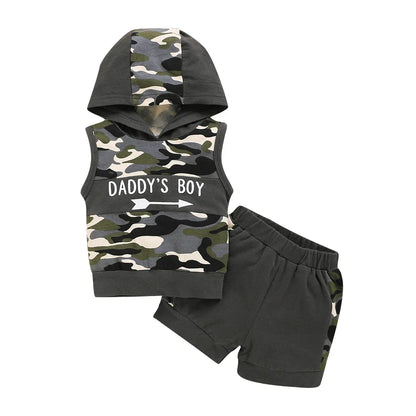 Newborn Baby Boys 2PCS Clothing Set Camouflage Hooded Vest+Shorts Cool Infant Boy Summer Outfits for Infant Baby Boy 0-18 Months
