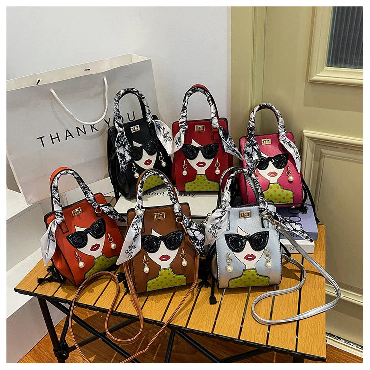 Cartoon Girl Handbag High Quality PU Leather Shoulder Bag for Women Pearl Crossbody Bag Designer Messenger Bag Female Satchel