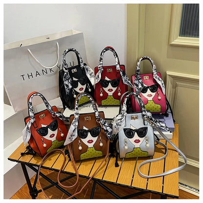Cartoon Girl Handbag High Quality PU Leather Shoulder Bag for Women Pearl Crossbody Bag Designer Messenger Bag Female Satchel