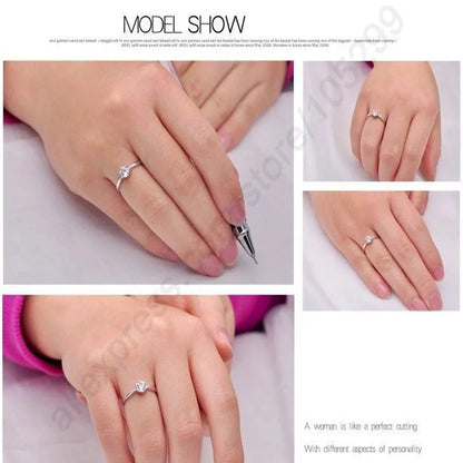 Elegant Classic Real 925 Sterling Silver Finger Rings Jewelry Crystal Cubic Zircons