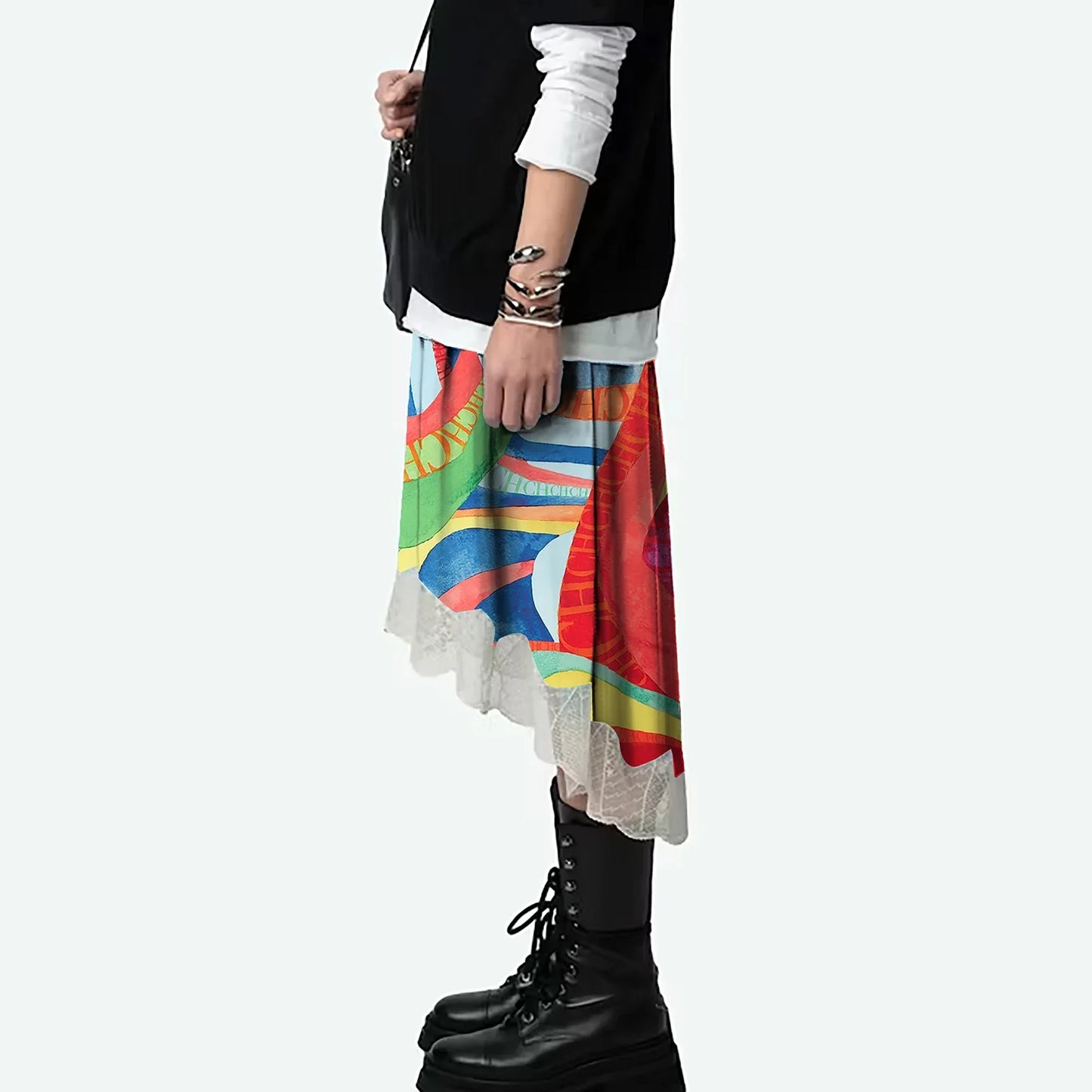 2024 Summer New Print Retro Midi Half Skirt Women's Elegant Lace Lower Half Colored Printed Half Skirt