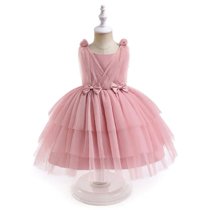 Summer Bow Bridemaid Party Girls Dresses Elegant Tulle Birthday Wedding Princess Dress for Girl New Years Prom Christmas Costume