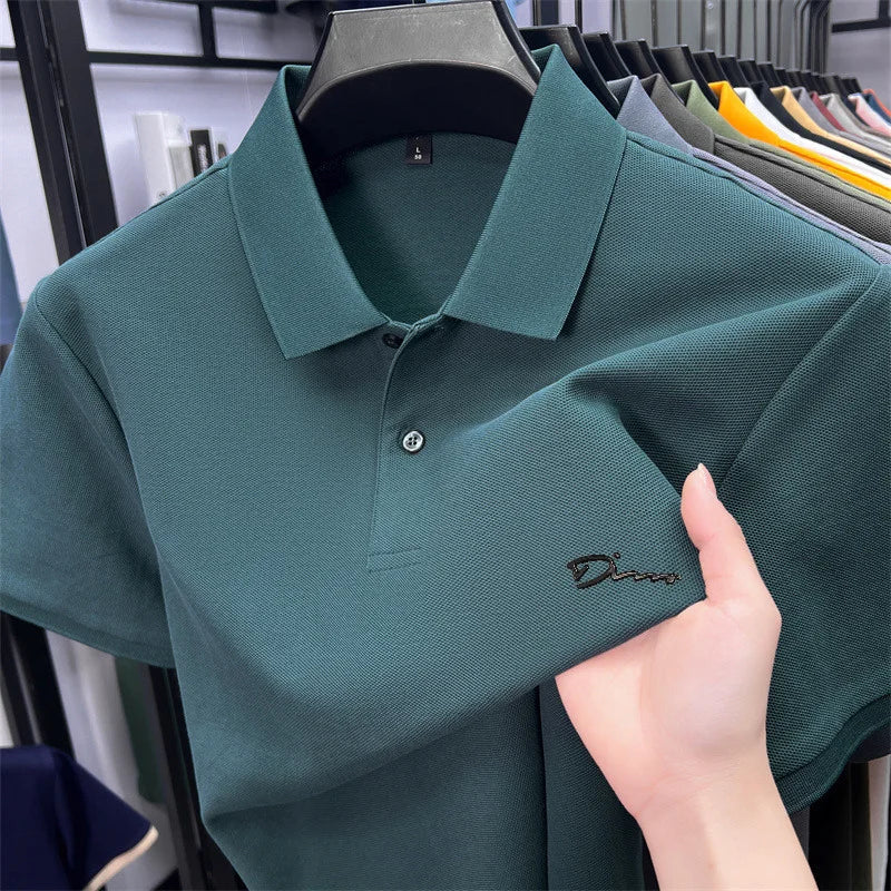 cotton100% hot sale men's new short sleeve polo shirt summer lapel letter printing ventilate t-shirt business classic mans wear