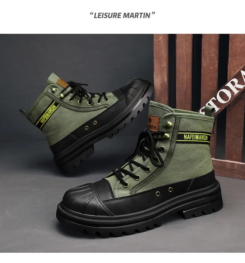 Men's Shoes  Autumn and Winter Breathable High-top Boots Heightened Thick-soled All Match Canvas Casual Shoes Mens Boots