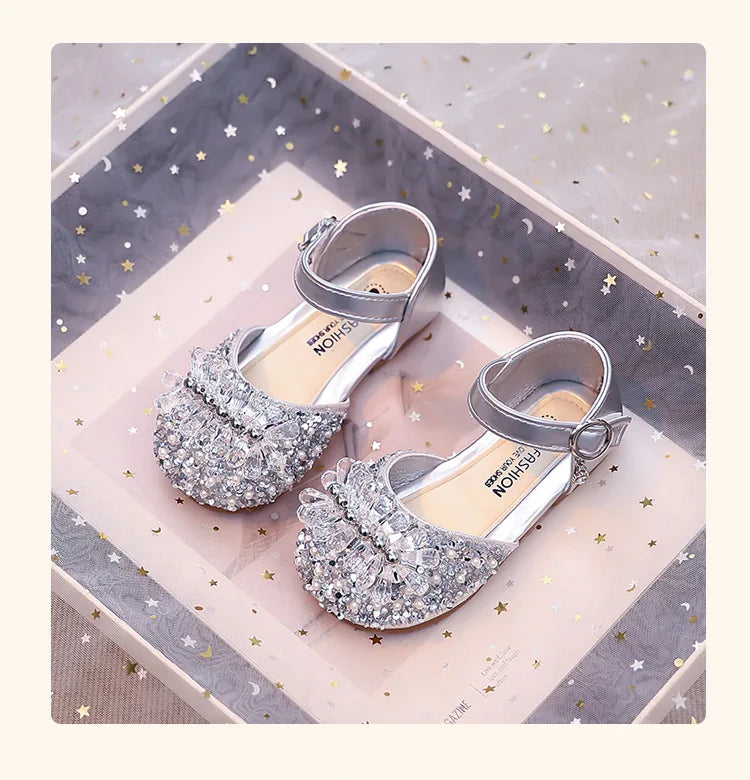 Princess Girls Party Shoes Children Sandals Gorgeous Rhinestone Low Heels Shoes Girl Sandals mary janes Dress Shoes Child I06106