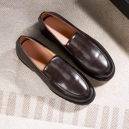 Fashionable Men Formal Shoes Genuine Leather Handmade High Heels Thick Shoes Classic Wedding Office Men's Formal Business Shoes