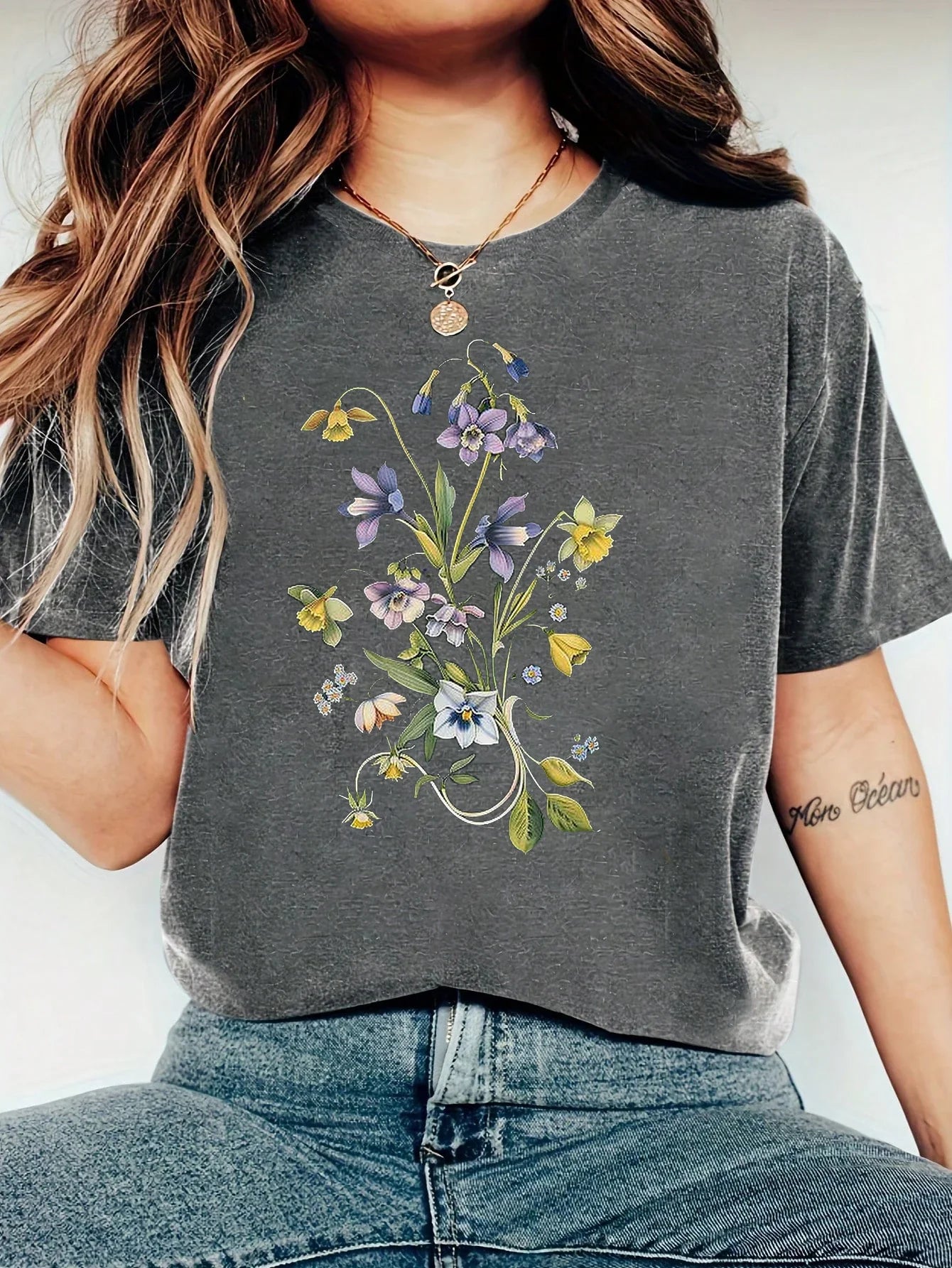 Harajuku Flowers and Plants Vintage Women T Shirt Short Sleeve Crew Neck Summer Tshirt Tops for Women Clothes